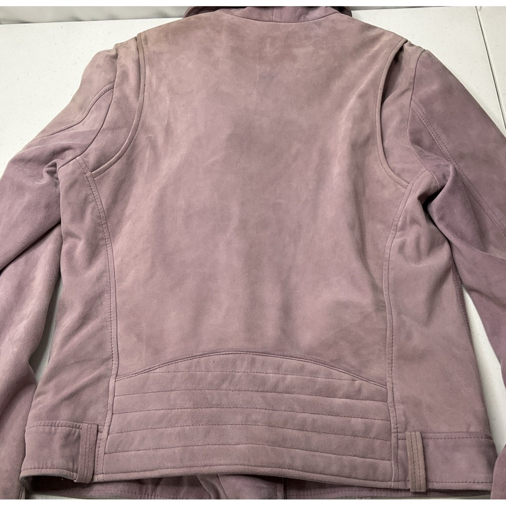 Scotch & Soda Maison Scotch Biker Jacket Goat‎ Leather Suede Lilac Women Sz L - Picture 9 of 12